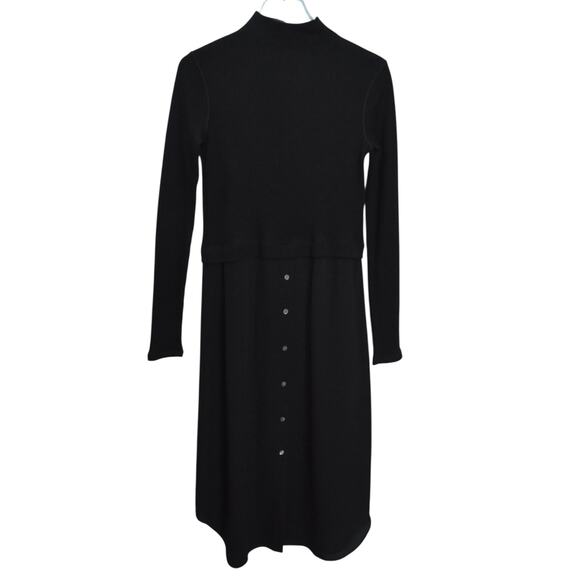 Theory Size S Mix‎ Media Long Sleeve Rib Sweater Dress Black Modest Professional - Picture 2 of 12